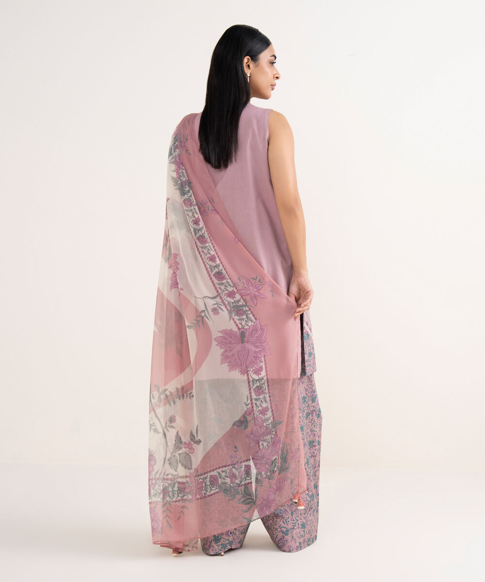 Women's Unstitched Cotton Viscose Embroidered Purple 3 Piece Suit