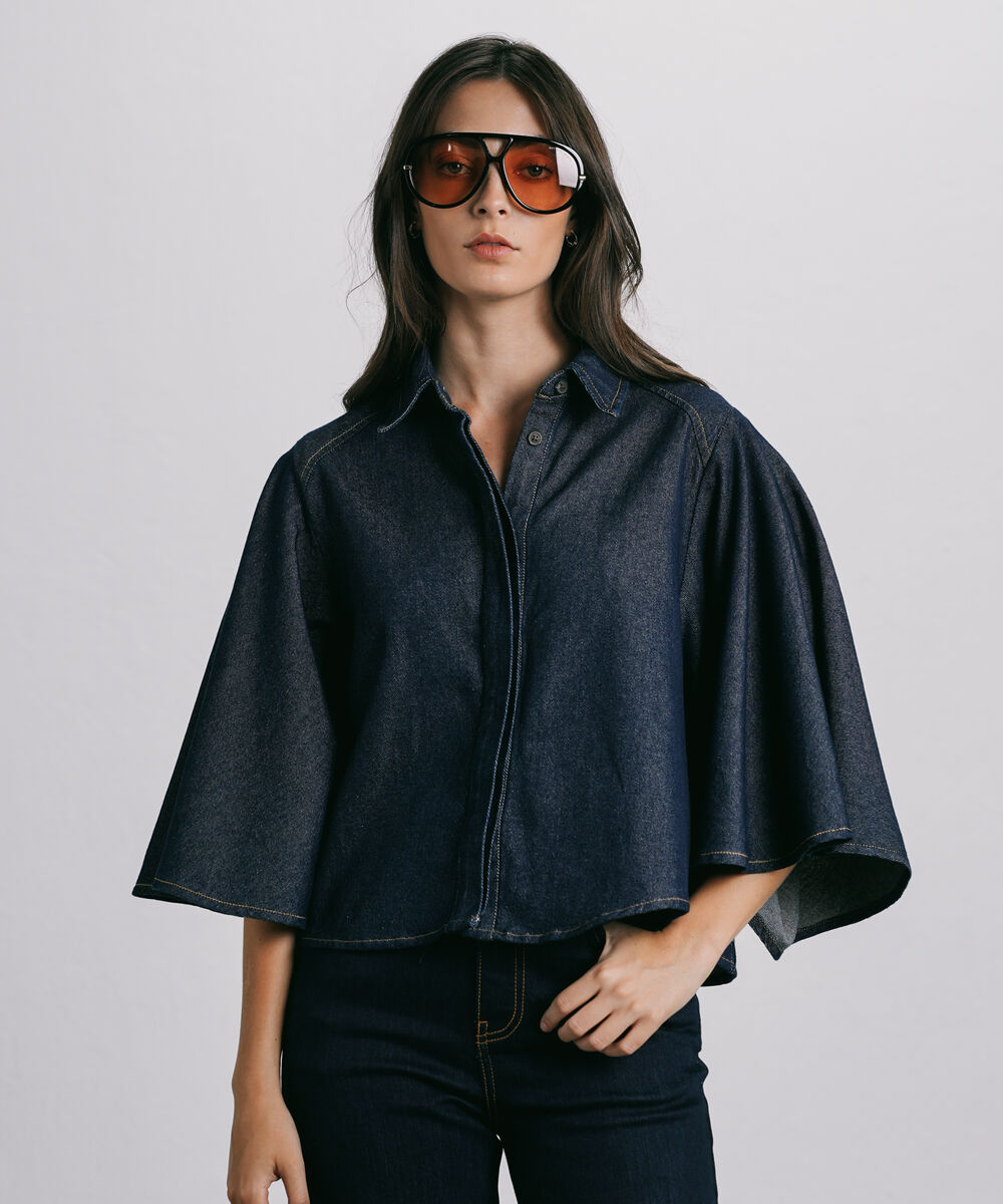 Women's Western Wear Blue Denim Kimono Shirt