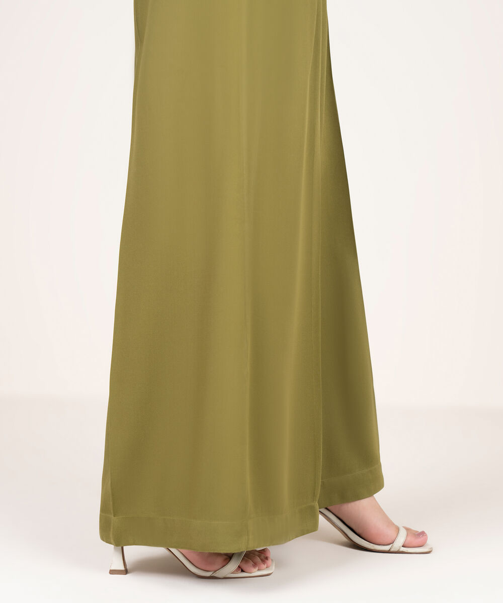 Women's RTW Bedford Solid Green  Flared Pants