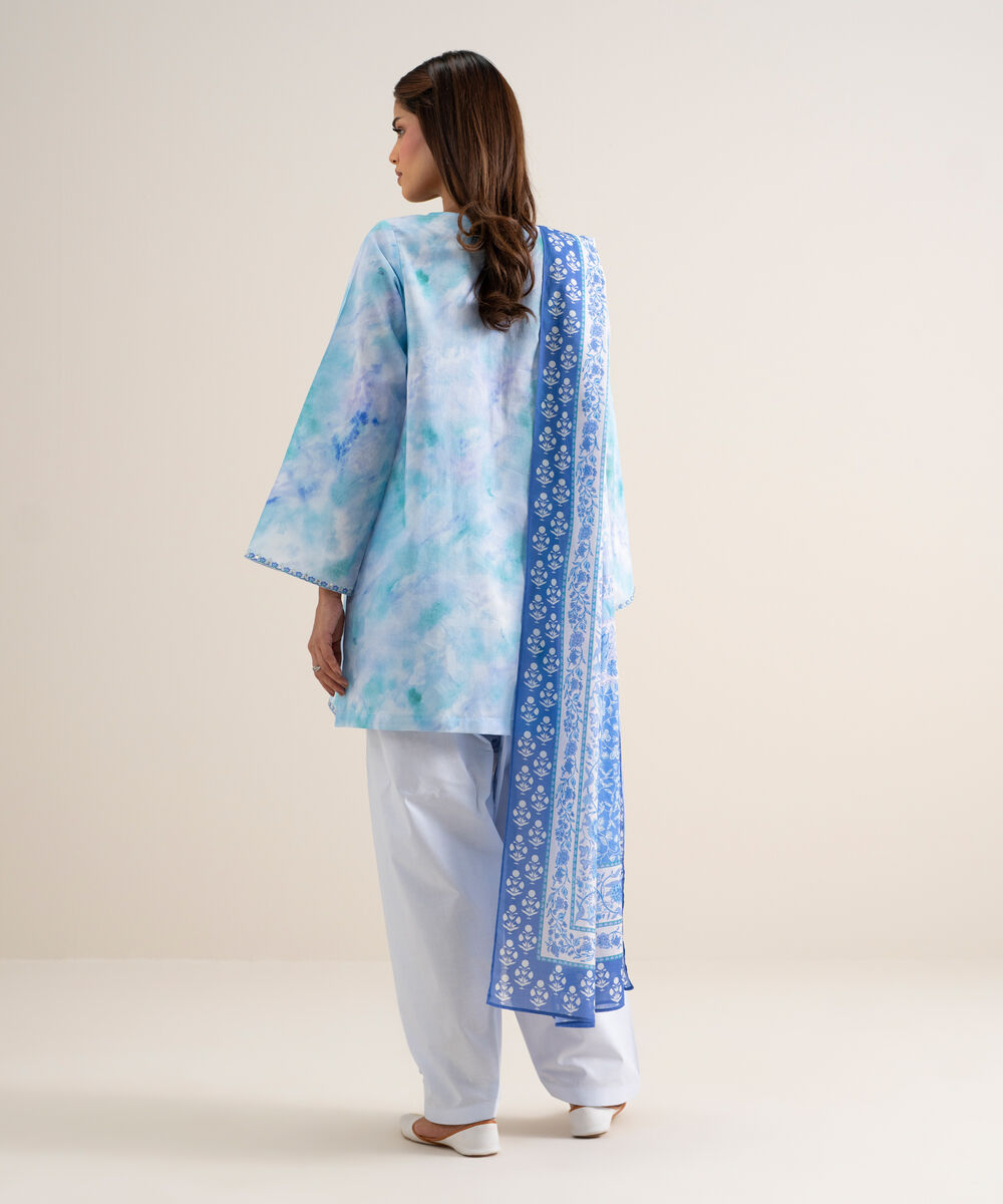 Women's Unstitched Lawn Embroidered Blue 3 Piece Suit