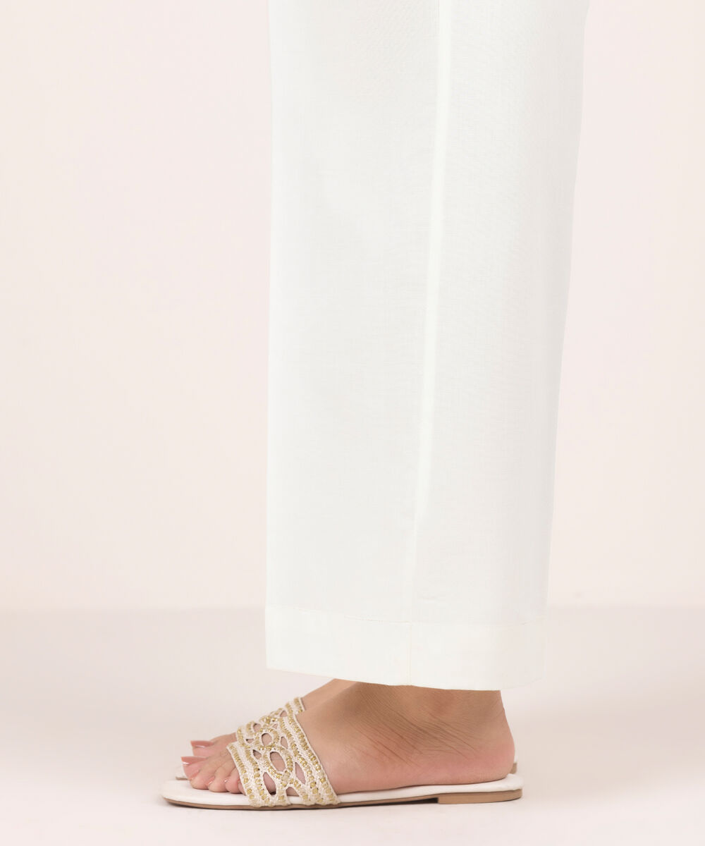 Women's RTW Lawn Solid Cream White Culottes