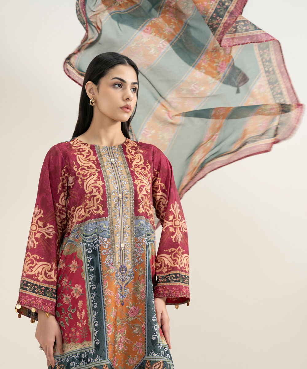 Women's RTW Blended Grip Silk Printed 3 Piece Suit