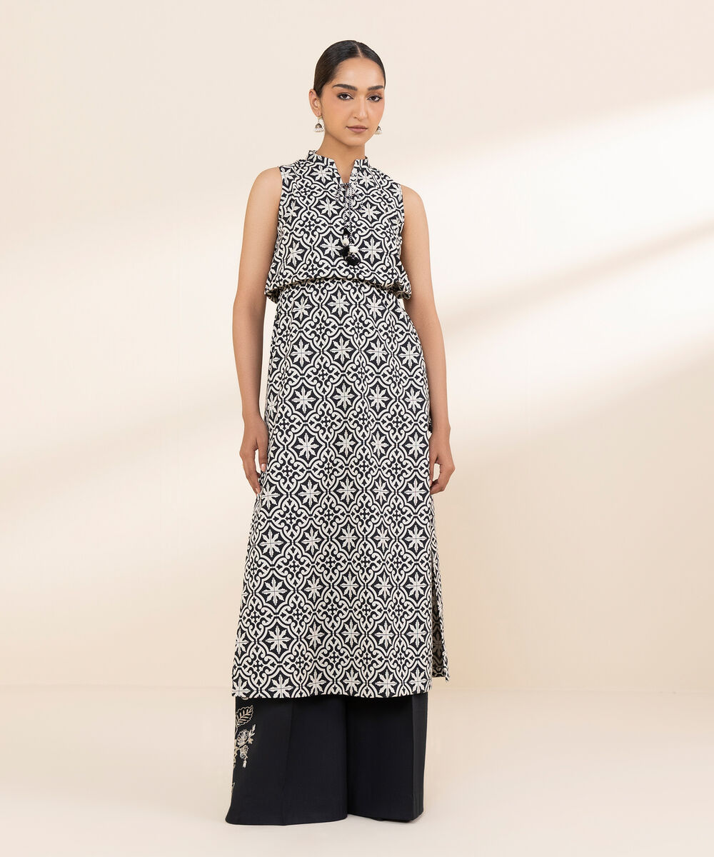 Women's Unstitched Lawn Embroidered Black 2 Piece Suit