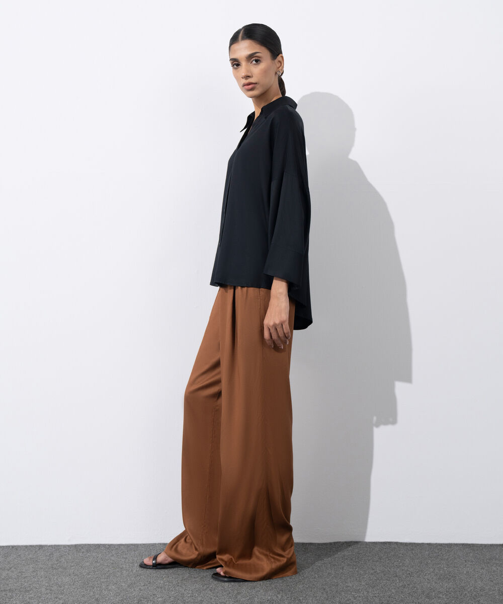 Women's Western Wear Black  V-Neck Button Through Shirt