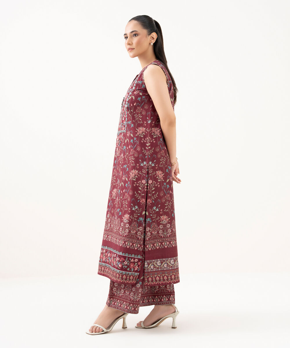 Women's Unstitched Khaddar Embroidered Red 2 Piece Suit