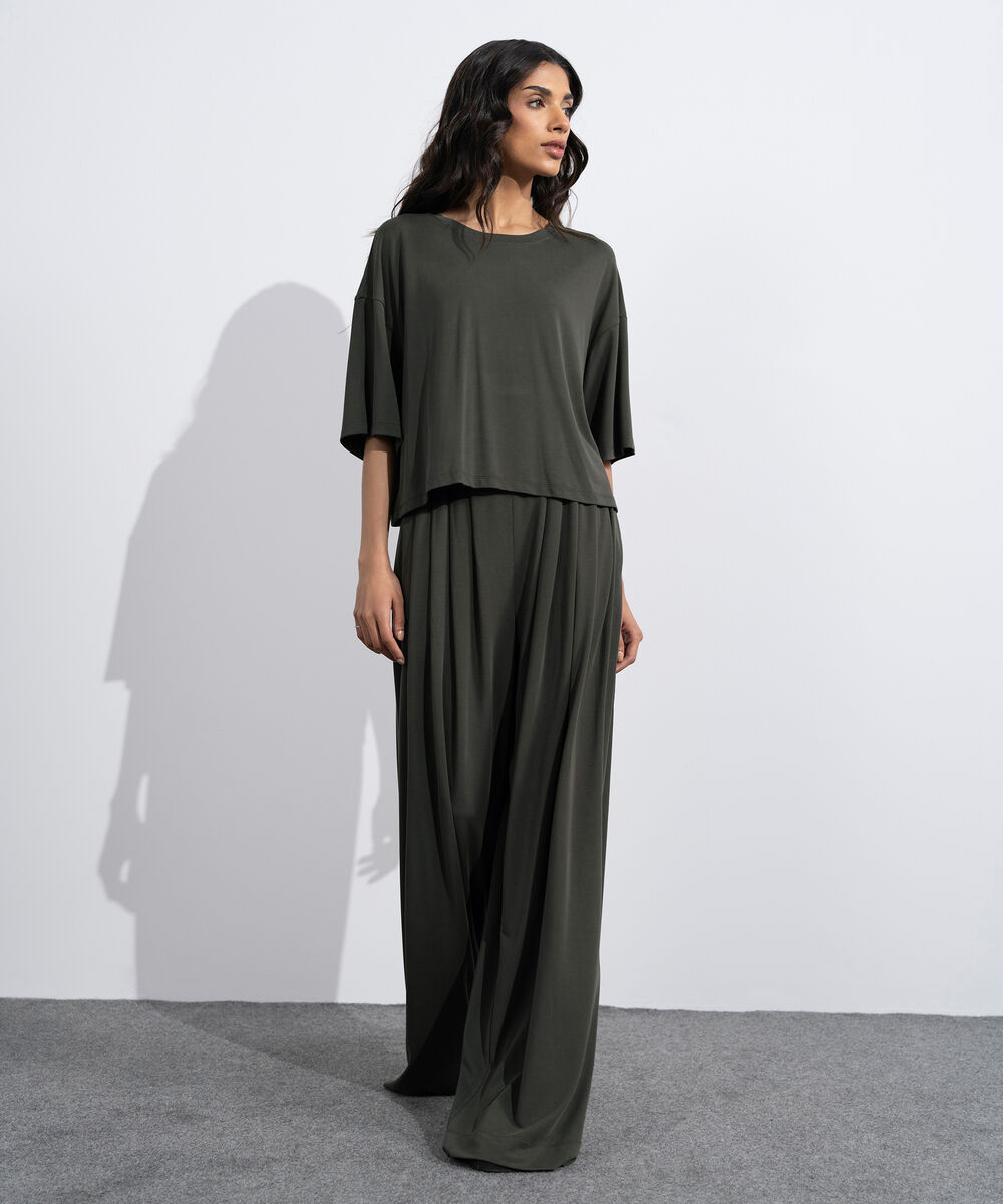 Women's Grey Flowing Pleated Trouser
