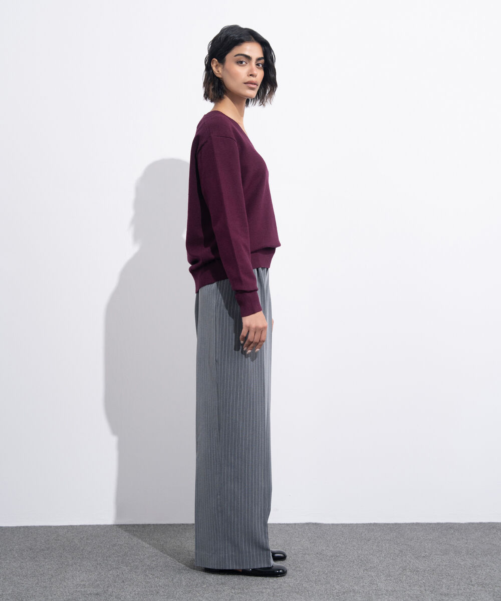 Women's Western Wear Merlot V-Neck Knit Sweater