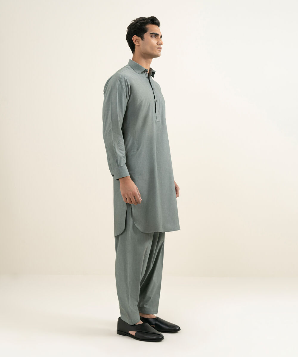 Men's grey Blended Yarn Dyed Kameez Shalwar