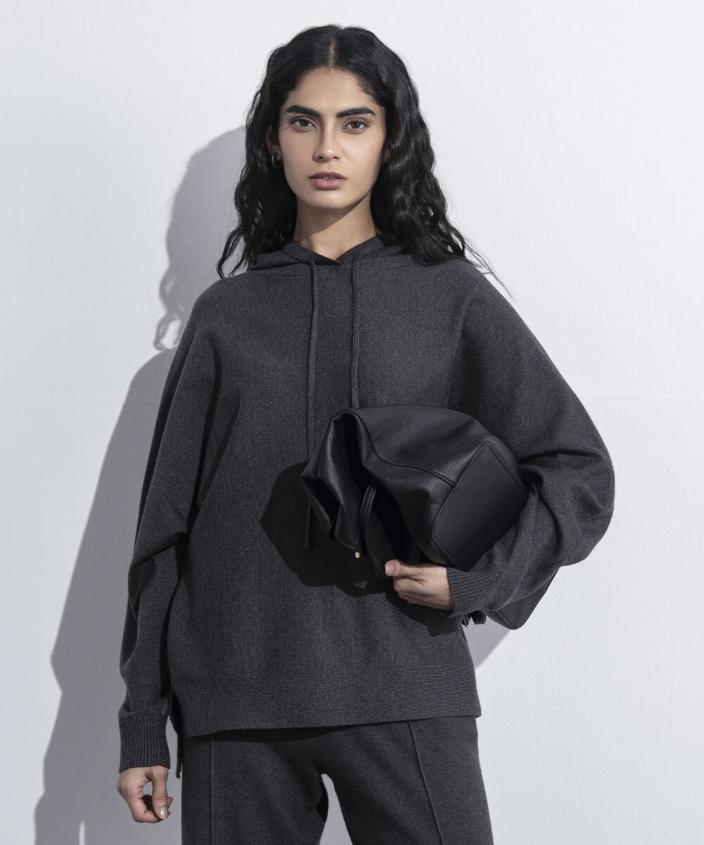 Women's Western Wear Grey  Kimono Knit Hoodie