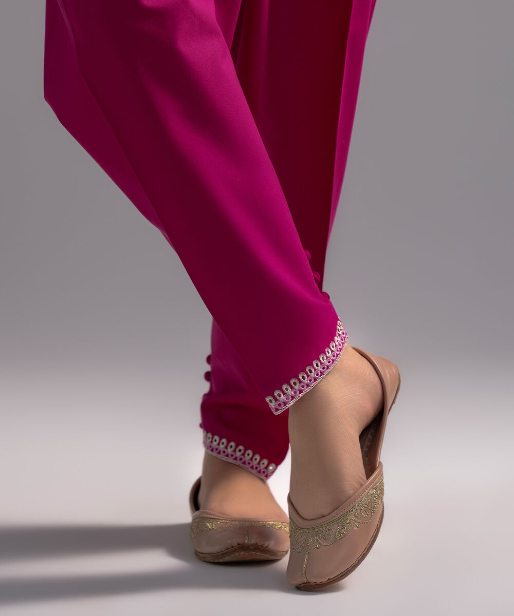 Women's RTW Cambric Embroidered Pink Skinny Shalwar
