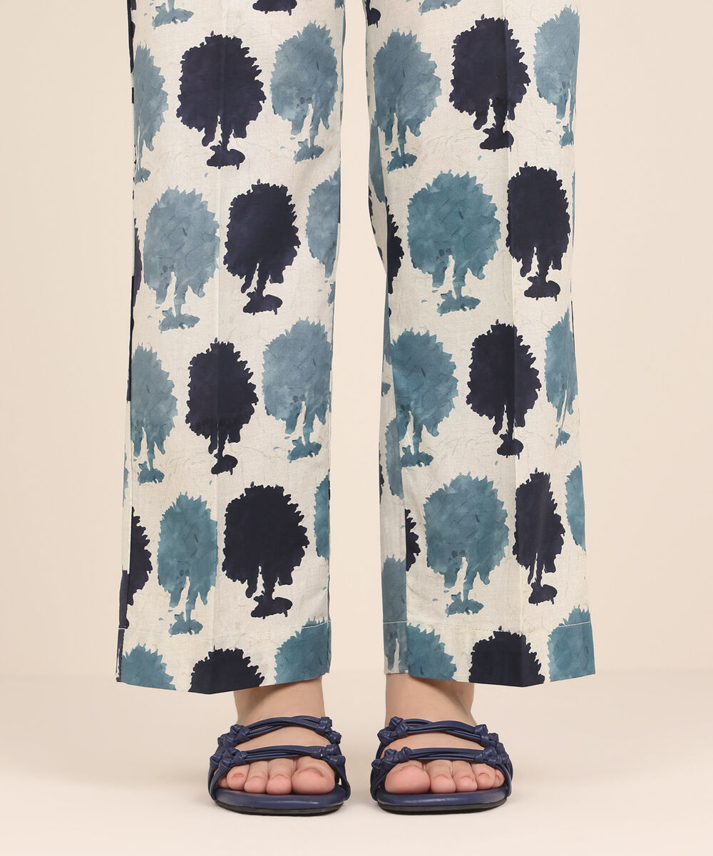 Women's RTW Cambric Blue Printed Straight Pants