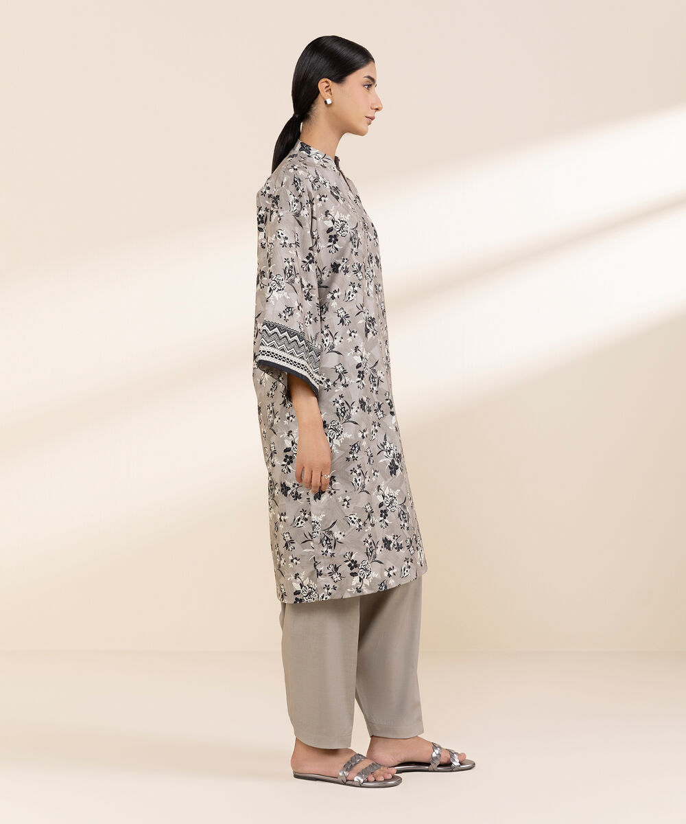 Women's Unstitched Lawn Printed Grey 2 Piece Suit