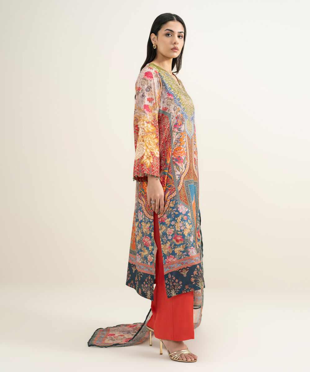 Women's RTW Blended Grip Silk Printed 3 Piece Suit