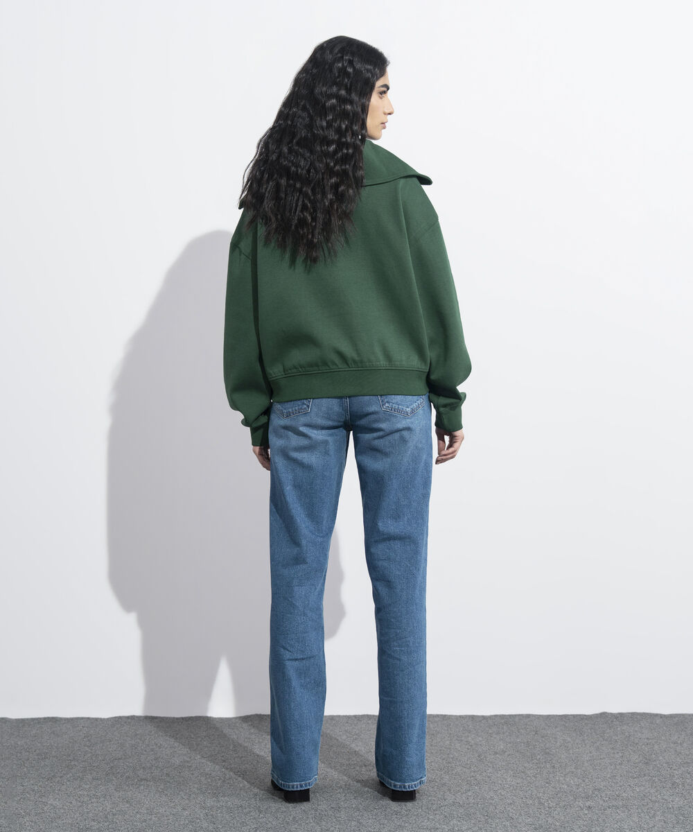 Women's Western Wear Green Zip-Up Interlock Sweatshirt