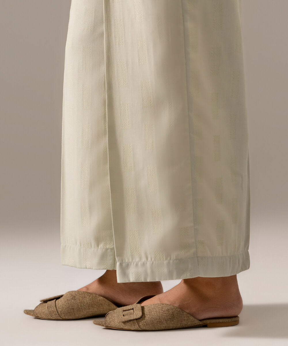 Women's RTW Poly Viscose Jacquard Solid Seafoam Green Culottes