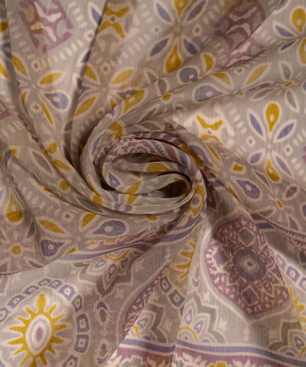 Blended Chiffon Printed Olive Green Dupatta