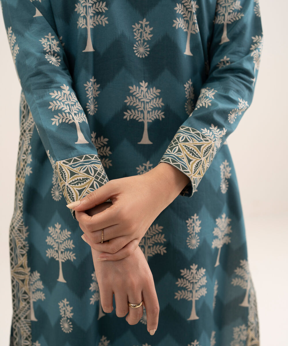 Women's Unstitched Lawn Printed Blue 3 Piece Suit