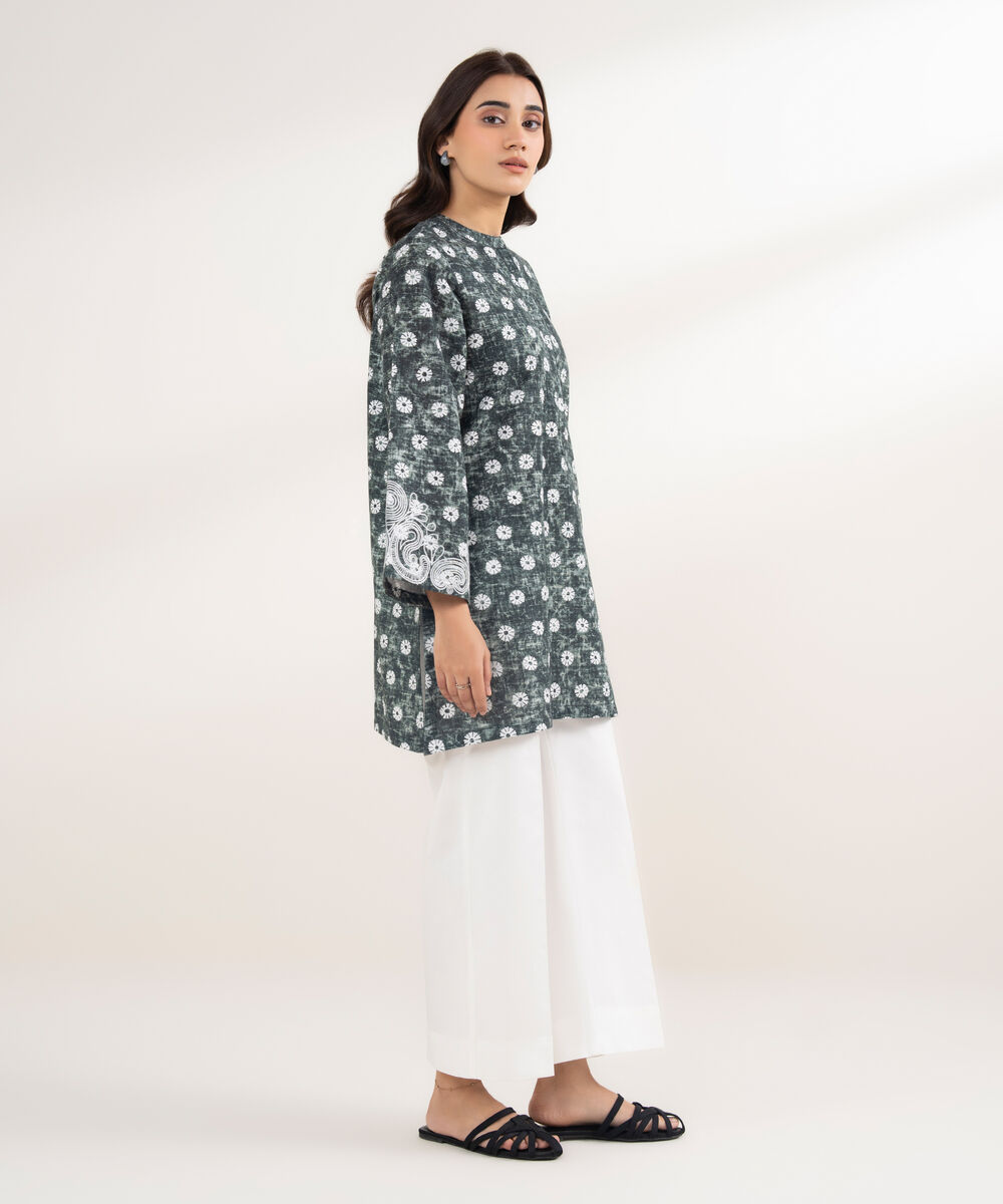 Women's RTW Khaddar Embroidered Green Shirt