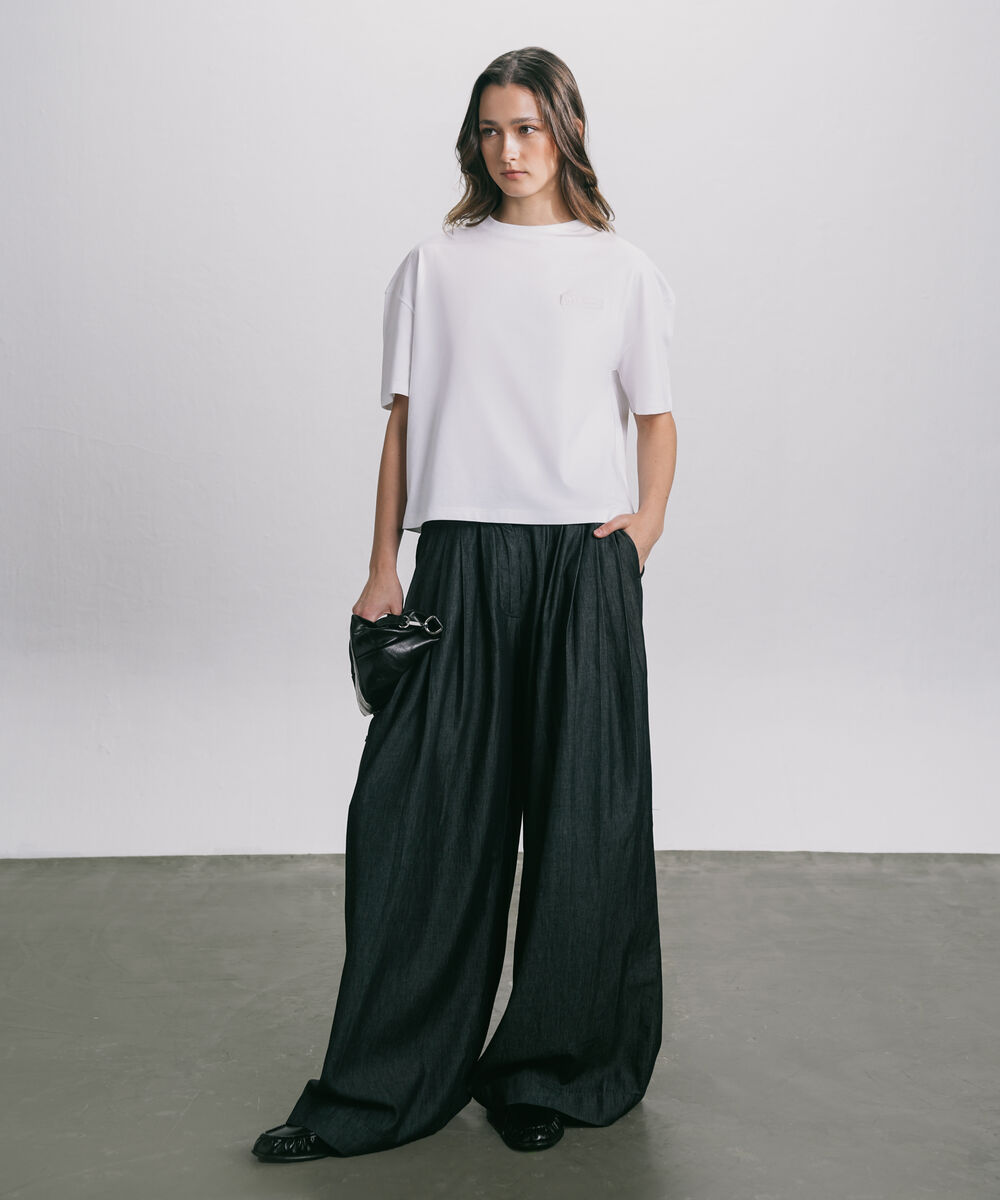 Women's Western Wear Black Wide-Leg Pleated Trouser