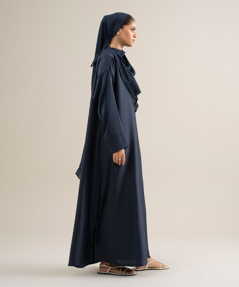 Women's Polyester Navy Blue Regular Abaya Set