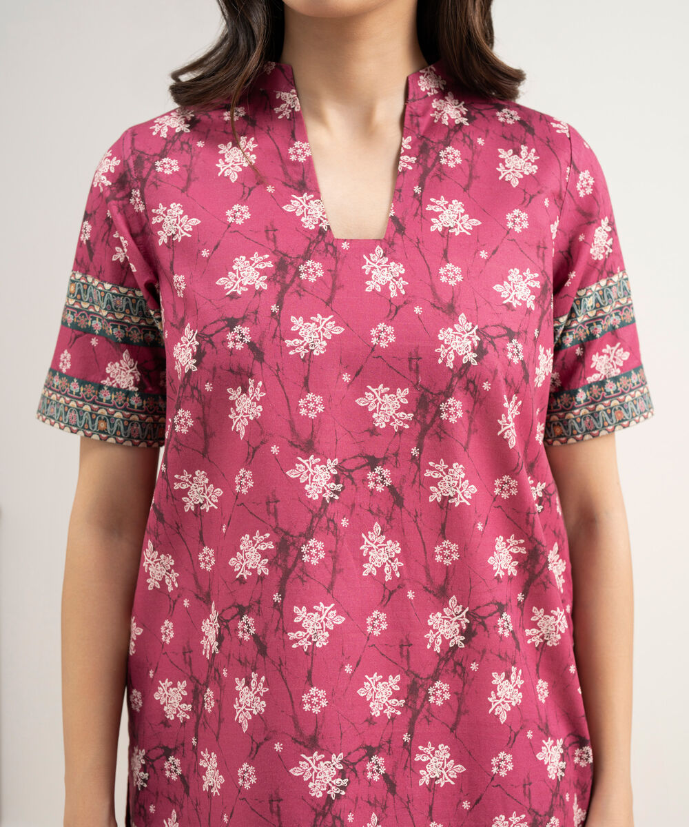 Women's Unstitched Lawn Printed Pink 2 Piece Suit