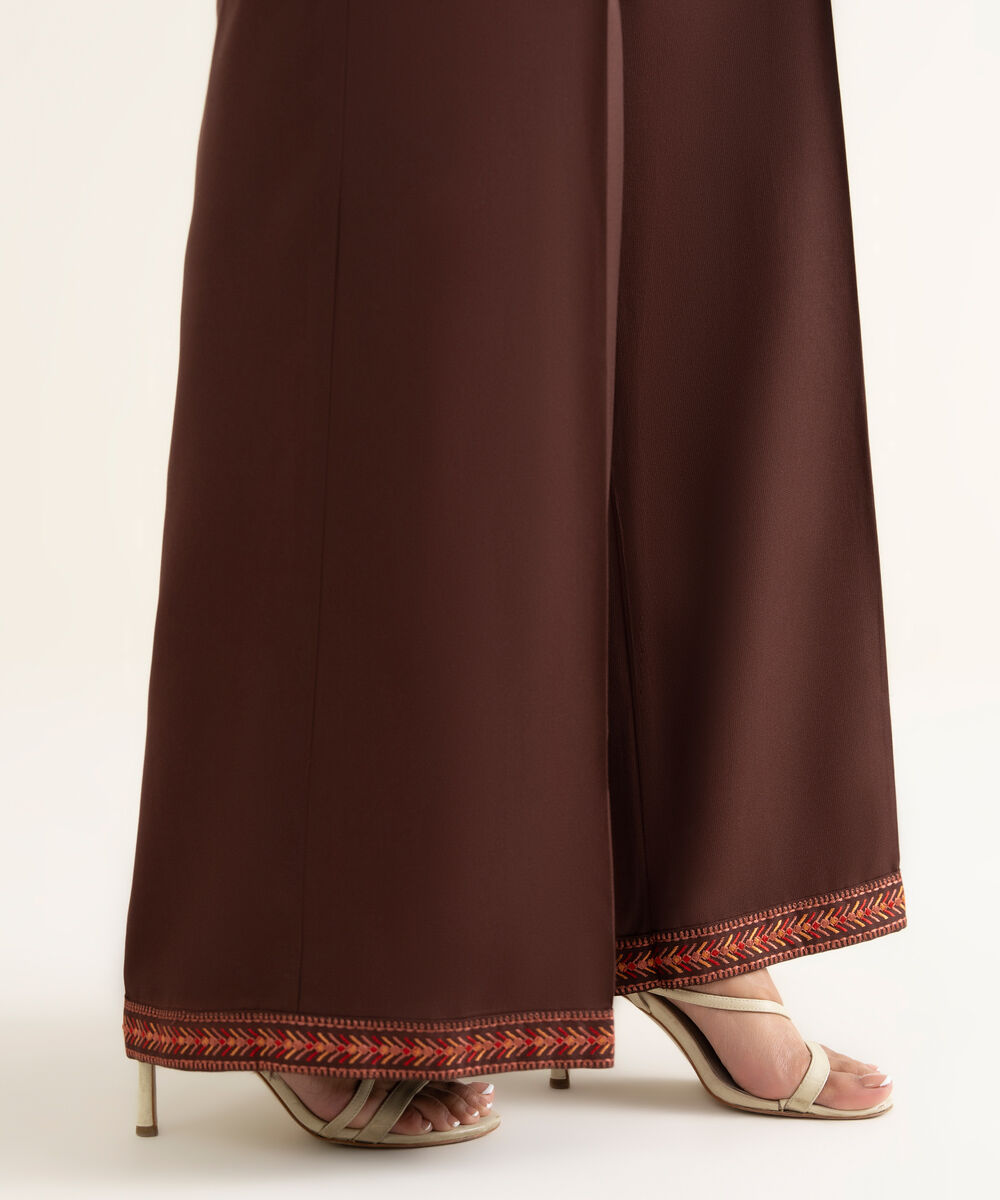 Women's RTW Bedford Embroidered Brown Flared Pants