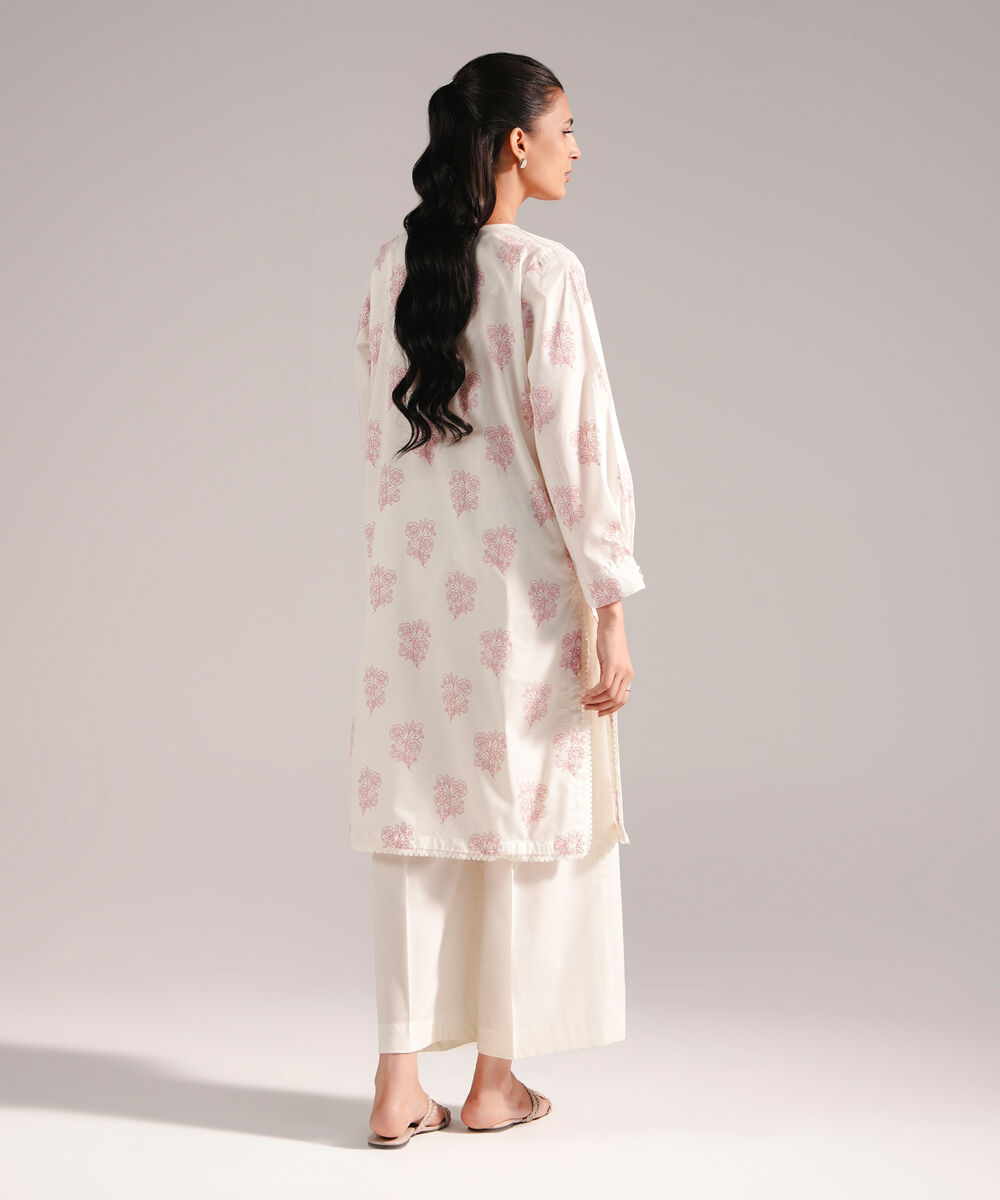 Women's RTW Lawn Printed Off White Straight Shirt