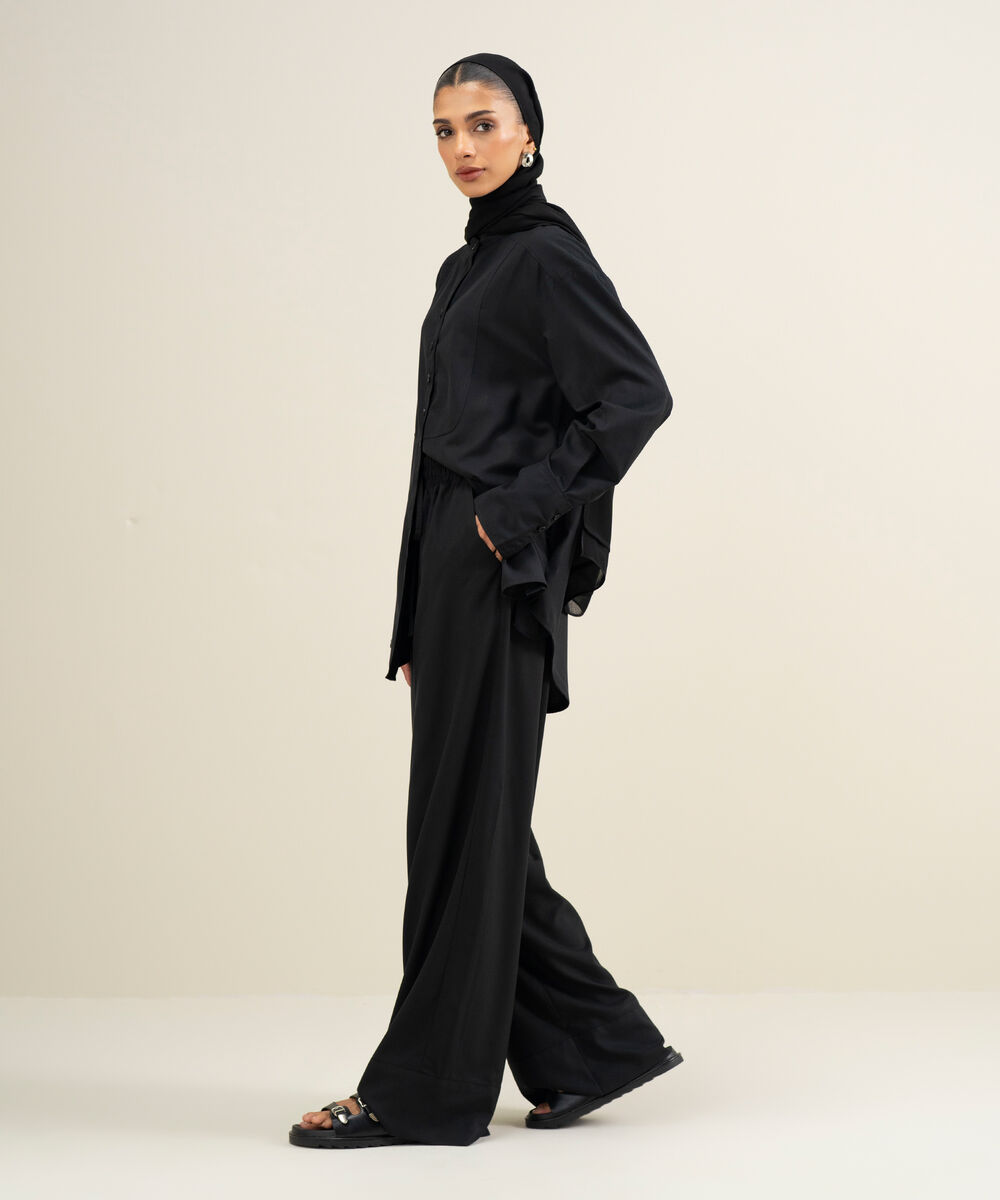 Women's Black Viscose Blend Trousers