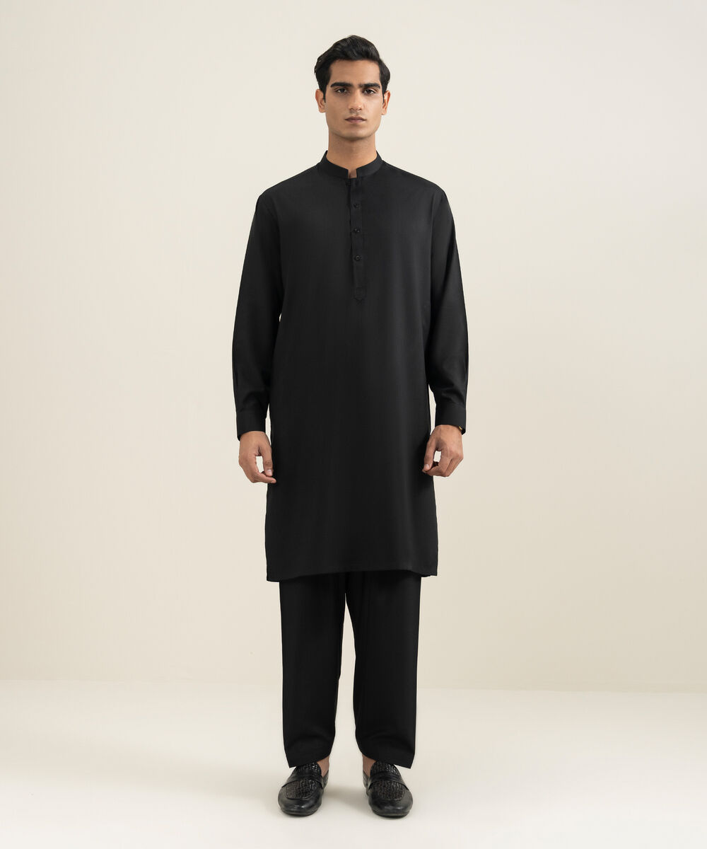 Men's Stitched Black Kurta Shalwar