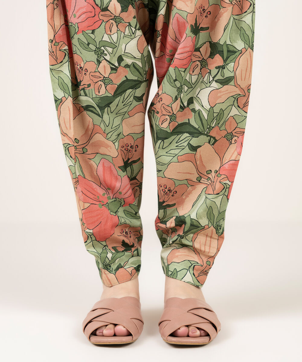 Women's RTW Cambric Printed Green Shalwar