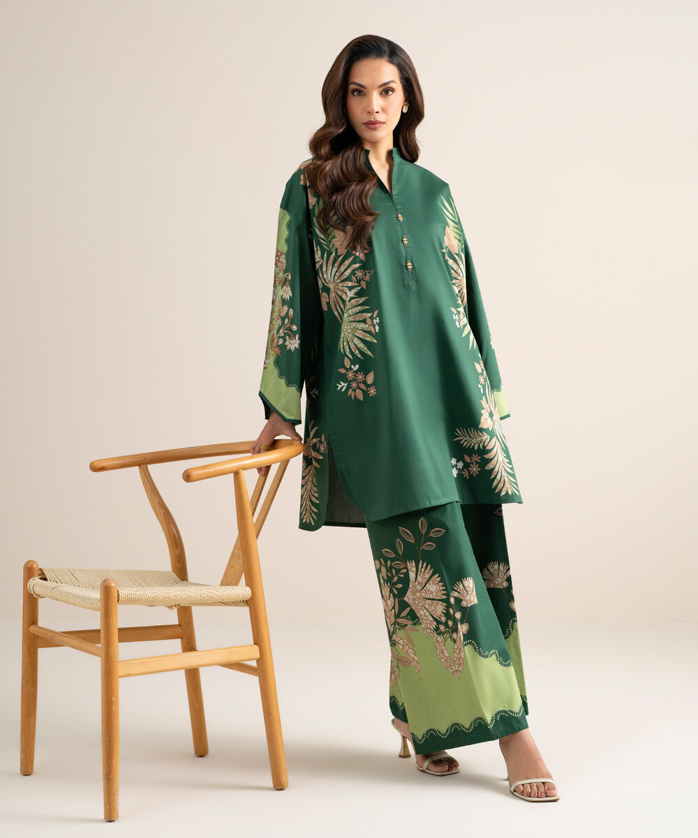 Women's Unstitched Lawn Printed Green  2 Piece Suit