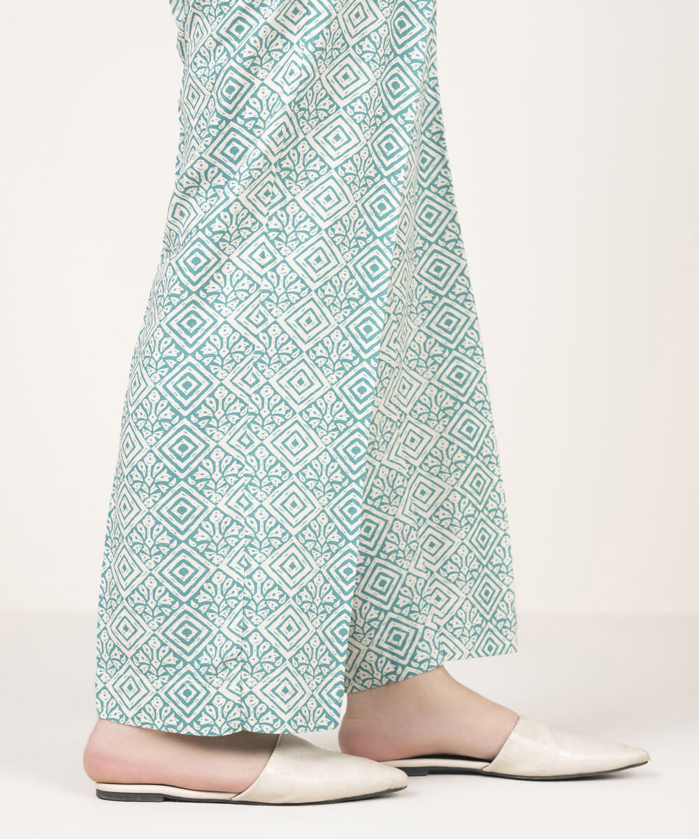 Women's RTW Arabic Khaddar Printed Green  Straight Pants