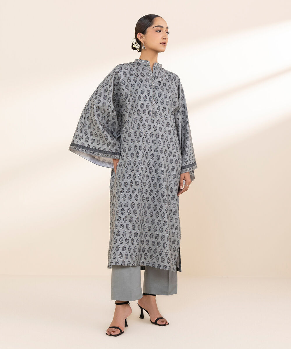Women's Unstitched Lawn Printed Grey Shirt