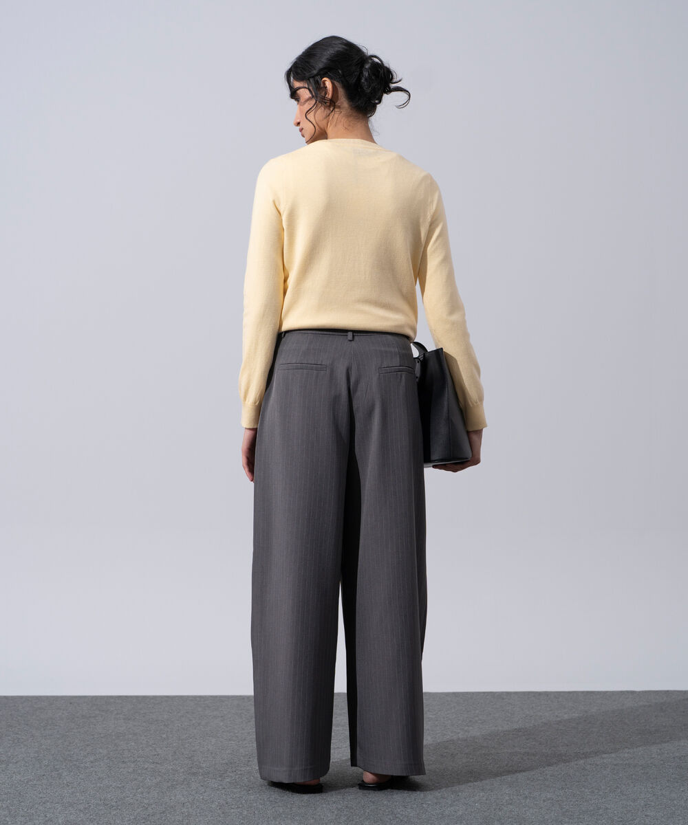 Women's Western Wear Grey Polyester Pleated Wide Leg Trousers