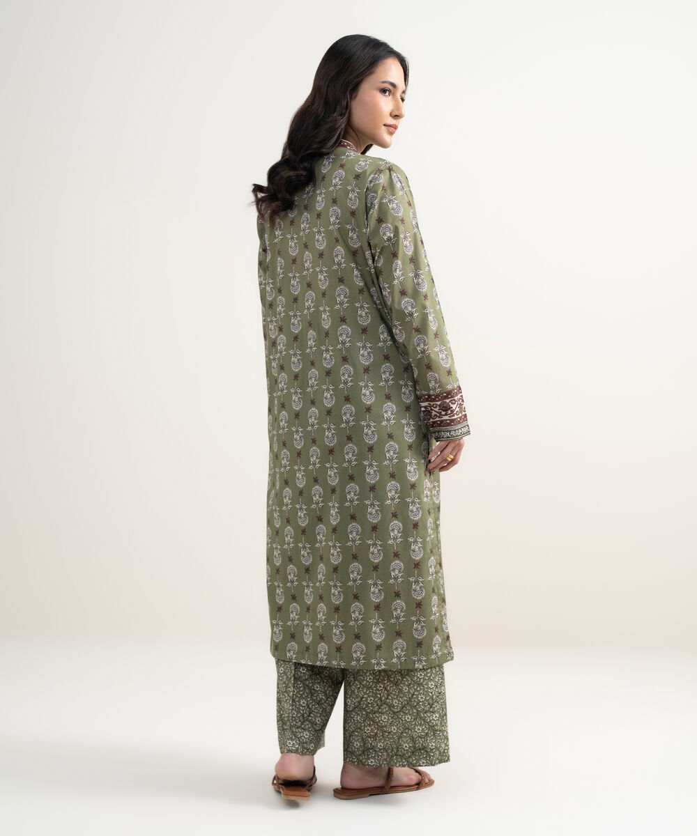 Women's RTW Lawn Printed Green Straight Shirt