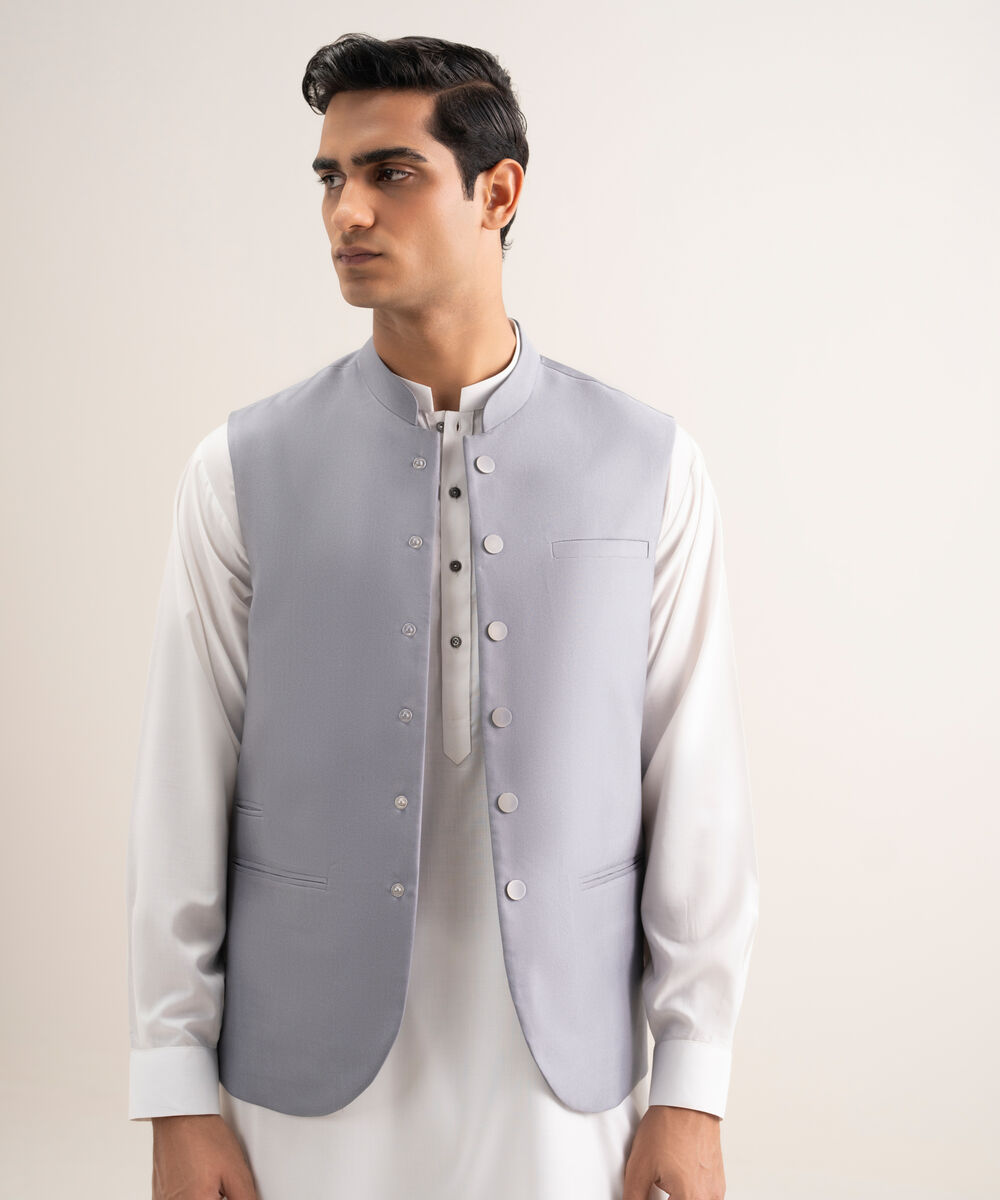 Men'S Stitched Grey Premium Suiting Waistcoat