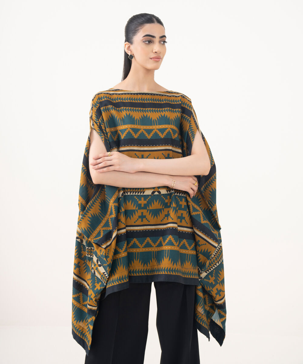 Women's RTW Cotton Viscose Blue Printed Kaftaan