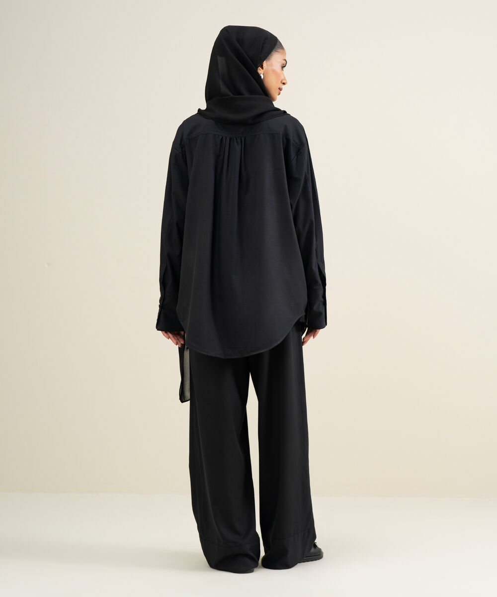 Women's Black Viscose Blend Button Down