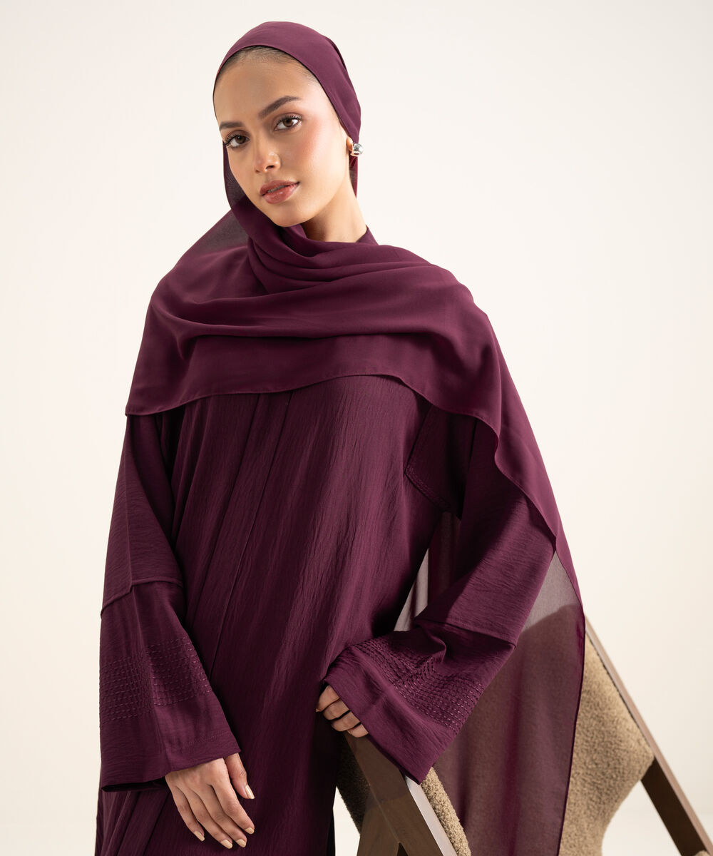 Women's Maroon Textured Abbaya Set