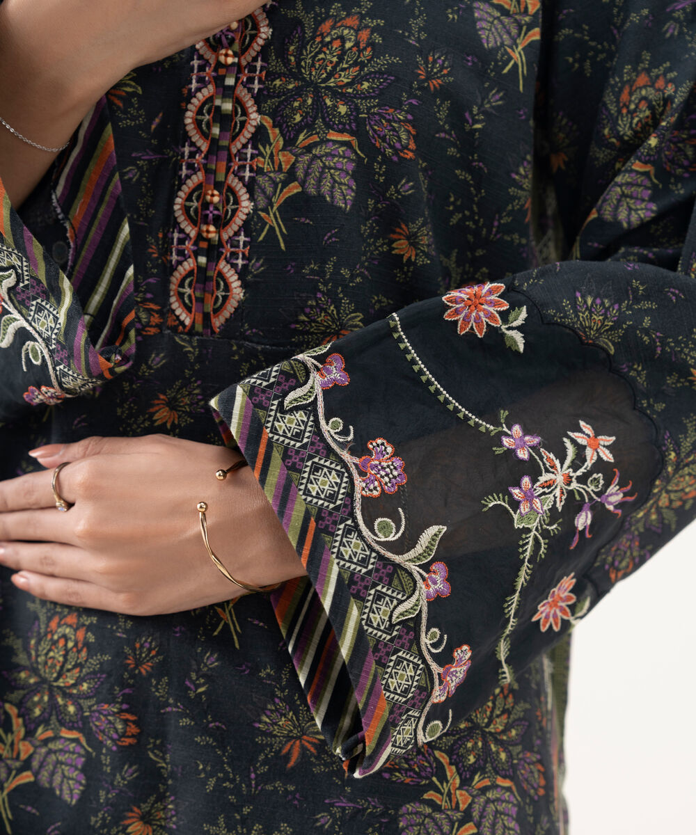 Women's Unstitched Khaddar Embroidered Multi 2 Piece Suit