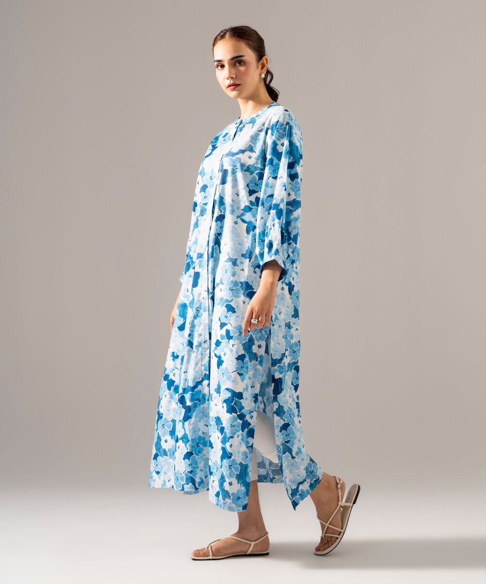 Women's RTW Cotton Viscose Printed Blue Dress