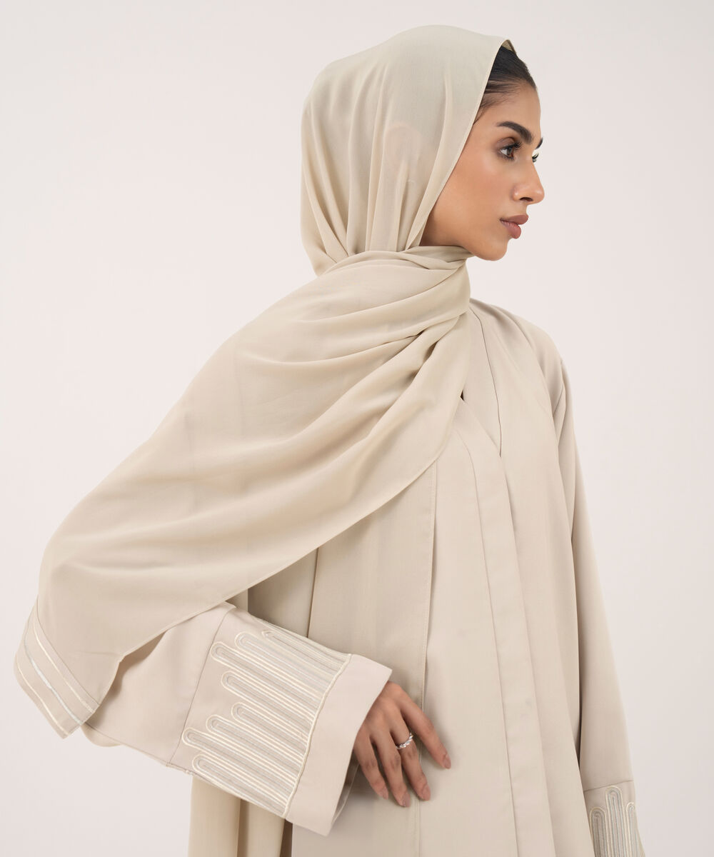 Women's Beige Polyester Abaya Set