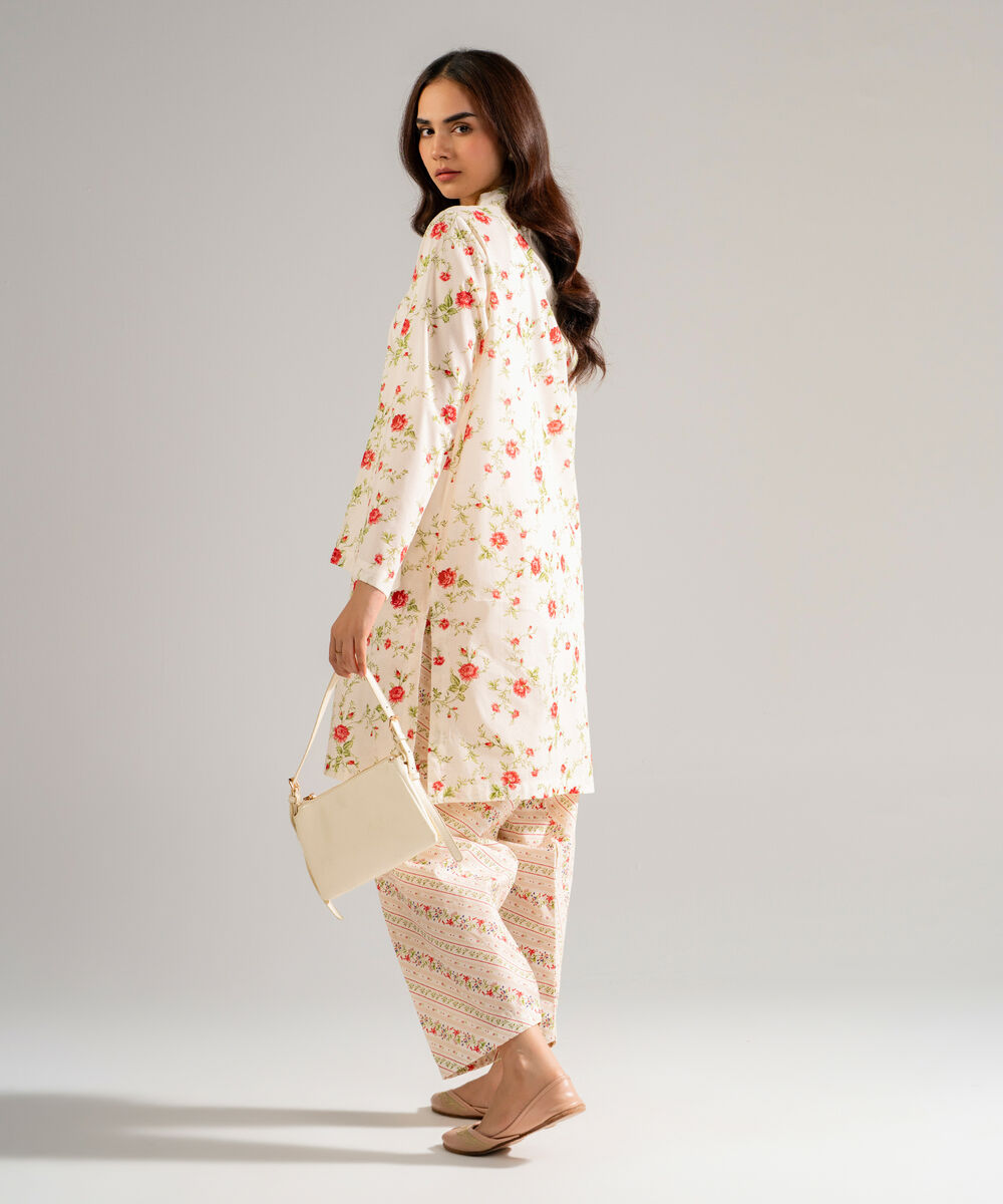 Women's RTW Lawn Printed Off White Straight Shirt