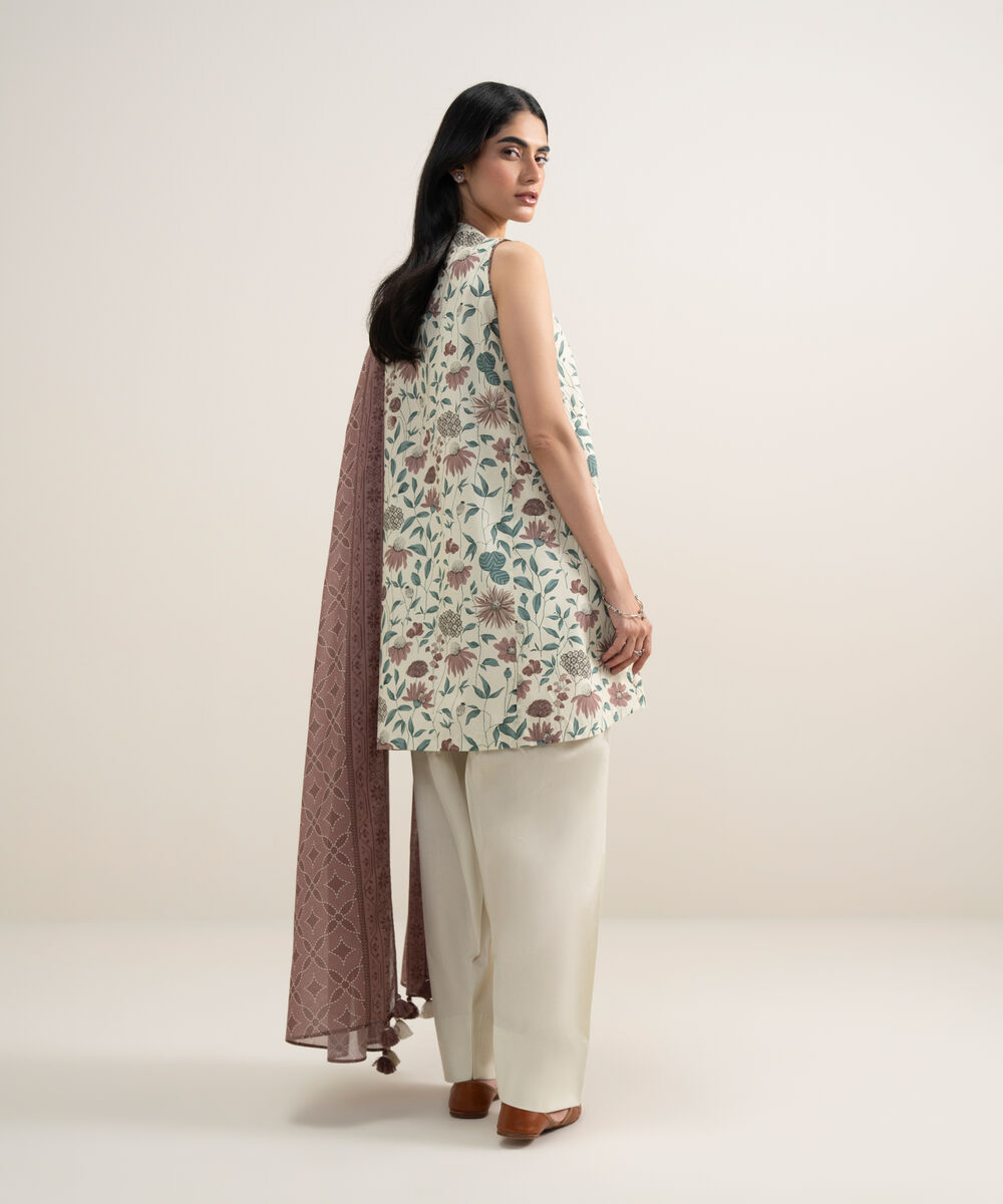 Women's Unstitched Lawn Printed Off White With Multi 2 Piece Suit