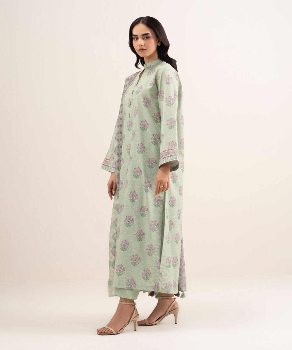 Women's Unstitched Lawn Printed Green 3 Piece Suit