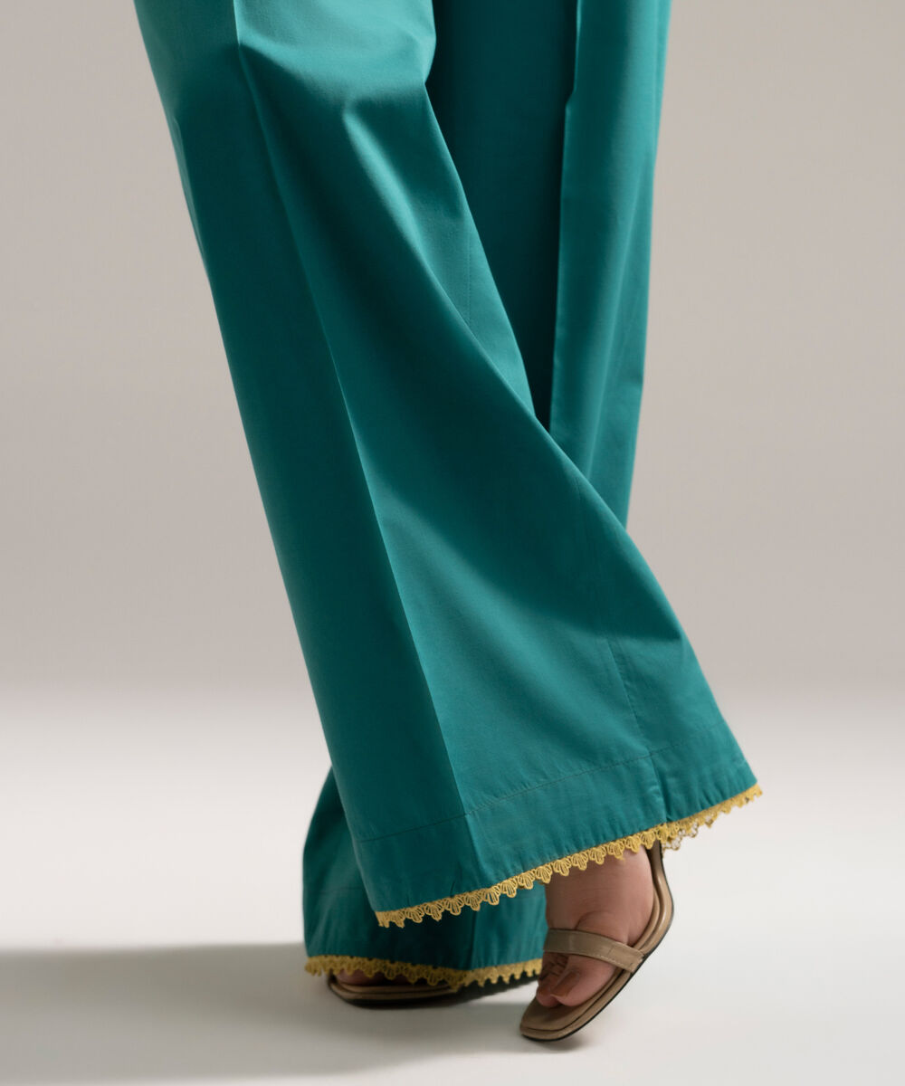 Women's RTW Cambric Solid Green Farshi Shalwar