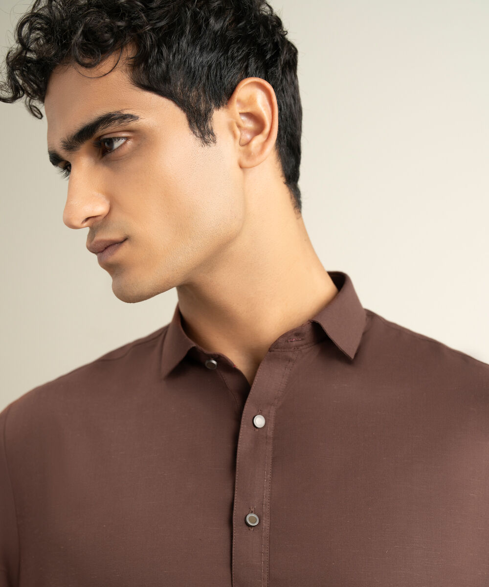 Men's rust Blended Linen Kameez Shalwar