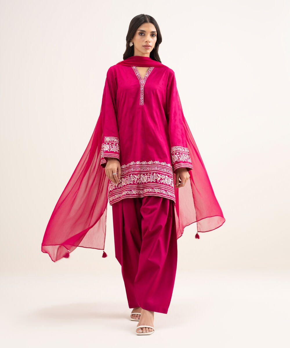 Women's RTW Jacquard Embroidered Pink 3 Piece Suit