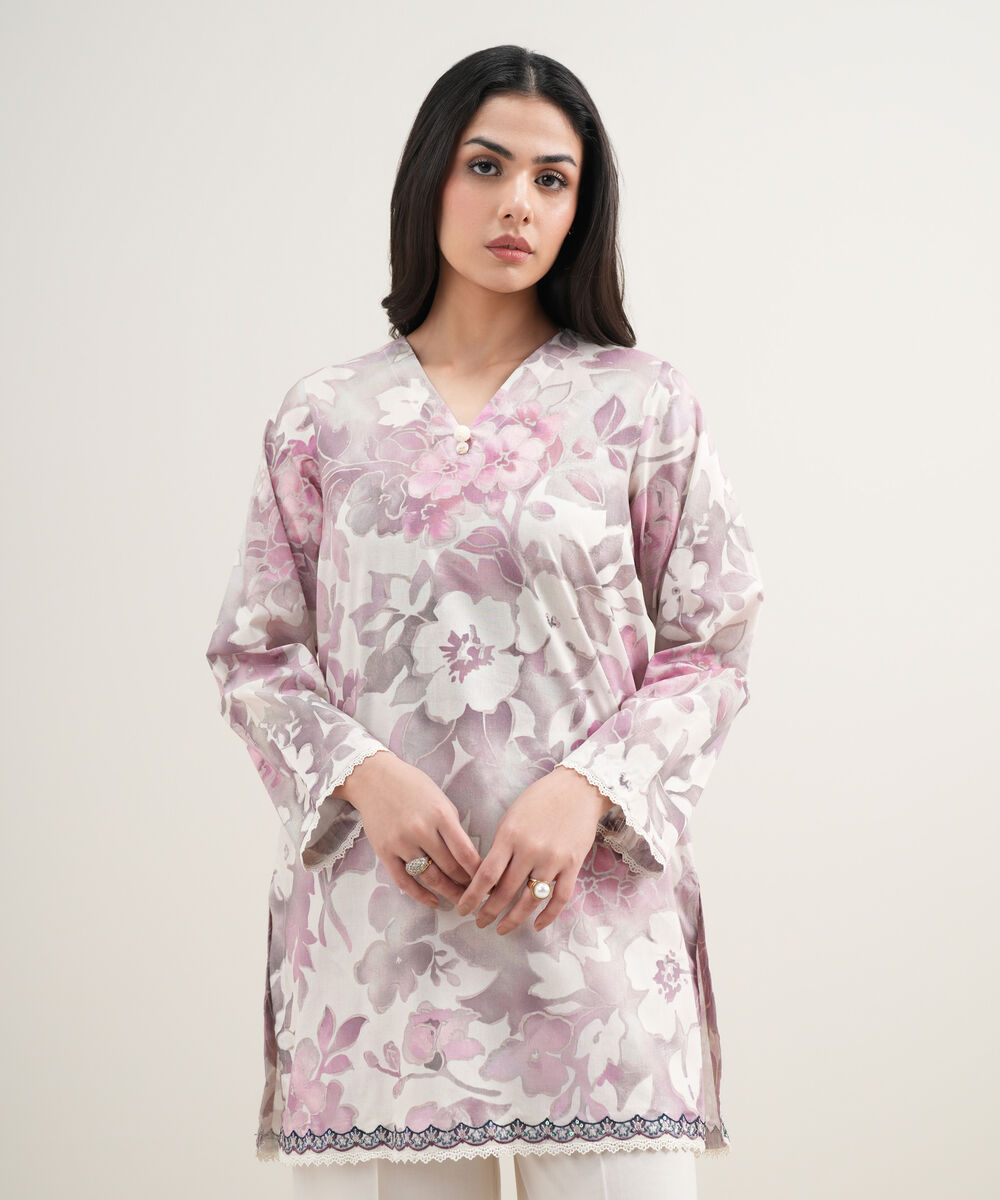 Women's RTW Lawn Embroidered White Straight Shirt