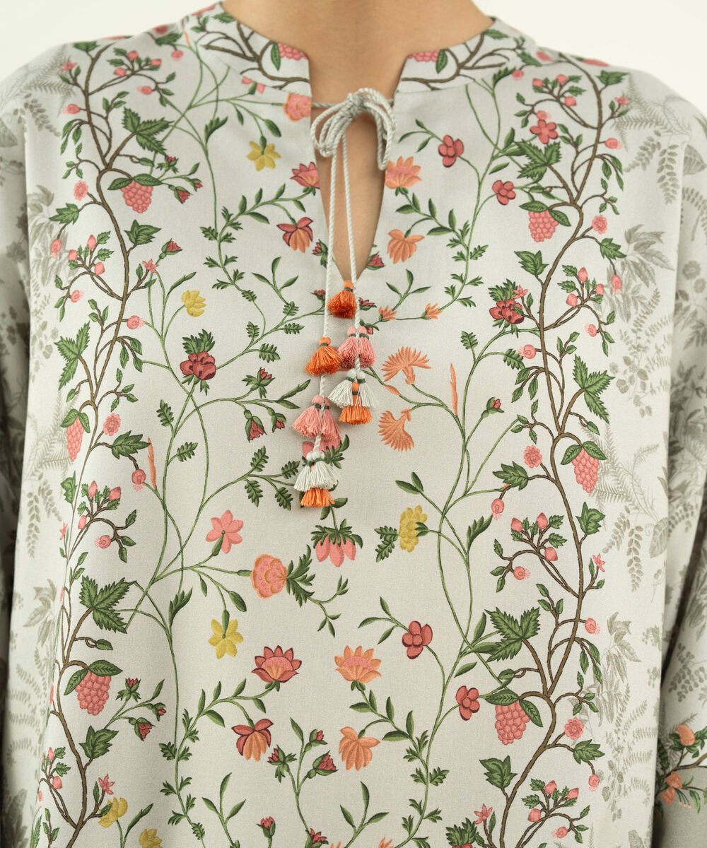 Women's Unstitched Printed Viscose Khaddar Beige 2 Piece Suit